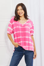 Load image into Gallery viewer, Yelete Hot Pink Striped Tie Dye Short Sleeve Top
