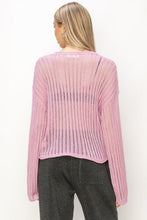 Load image into Gallery viewer, HYFVE Pink Openwork Long Sleeve Ribbed Knit Top
