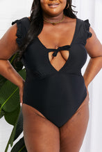 Carregar imagem no visualizador da galeria, Marina West Swim Solid Black Ruffle Plunge Tie One-Piece Swimwear
