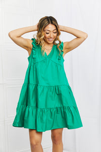 Hailey & Co Solid Green Tiered Frilly Mini Dress