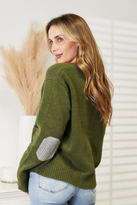 Heimish Green Classic Button Down Contrast Elbow Soft Knit Cardigan