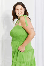Load image into Gallery viewer, Culture Code Lime Green Smocked Tiered Midi Dress
