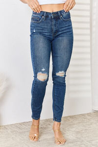 Judy Blue Remy High Waisted Distressed Blue Denim Skinny Jeans
