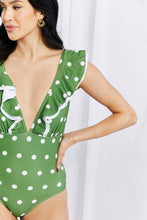 Load image into Gallery viewer, Marina West Swim Green Polka Dot Ruffle Plunge Swimsuit
