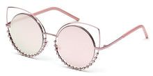 Ladda upp bild till gallerivisning, Cramilo Women&#39;s Round Cat Eye Mirrored Lens Pearl Frame Designed Sunglasses
