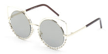 Load image into Gallery viewer, Cramilo Women&#39;s Round Cat Eye Mirrored Lens Pearl Frame Designed Sunglasses
