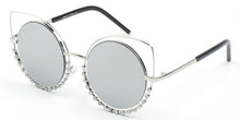 Ladda upp bild till gallerivisning, Cramilo Women&#39;s Round Cat Eye Mirrored Lens Pearl Frame Designed Sunglasses
