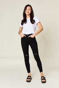 Judy Blue Tummy Control High Waisted Distressed Black Denim Skinny Jeans