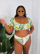 Cargar y reproducir el video en el visor de la galería, Marina West Swim Multicolor Tropical Puffy Sleeve Tie Detail Bikini Set
