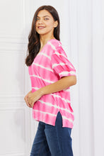 Load image into Gallery viewer, Yelete Hot Pink Striped Tie Dye Short Sleeve Top
