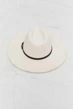 Load image into Gallery viewer, Fame Solid Beige Contrast Black Vegan Leather Belt Buckle Wide Brim Hat
