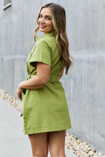 Load image into Gallery viewer, Jade By Jane Solid Green Button Down Tie Waist Pocketed Mini Dress
