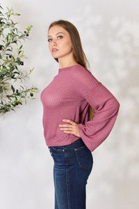 Culture Code Rose Pink Long Trumpet Sleeve Waffle Knit Top