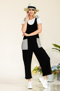 Celeste Striped Contrast Ribbed Knit Fashion Forward Jumpsuit