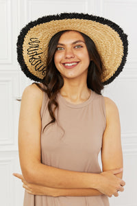 Fame Straw Sunshine Embroidered Fringe Hat