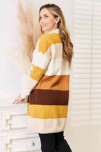 Cargar imagen en el visor de la galería, Woven Right Multicolor Color Block Striped Open Front Longline Cardigan
