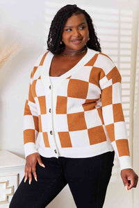 Double Take Checkered Button Down Dropped Shoulder Cardigan