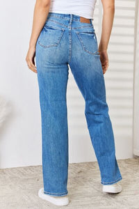 Judy Blue Simone High Waisted Distressed Straight Leg Blue Denim Jeans