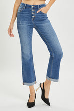 Load image into Gallery viewer, RISEN Button Fly Flared Leg Blue Denim Cropped Jeans
