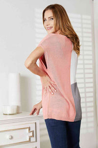 Double Take Color Block Short Sleeve Rib Knit Top