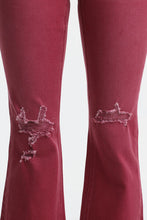 Carregar imagem no visualizador da galeria, BAYEAS High Waisted Distressed Raw Hem Flared Leg Red Denim Jeans
