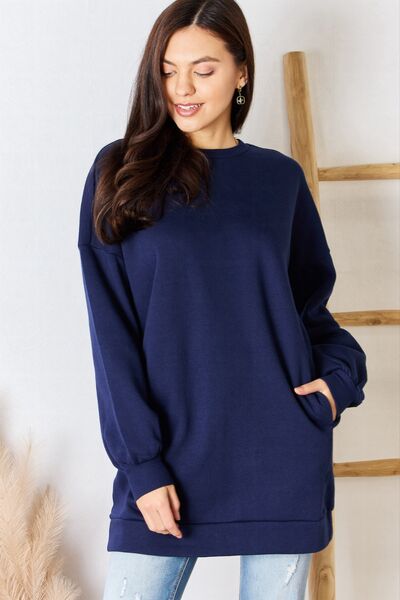 Zenana Navy Blue Oversized Longline Sweatshirt