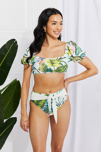 Marina West Swim Multicolor Tropical Puffy Sleeve Tie Detail Bikini Set
