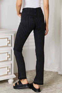 Kancan Limited Edition Striped Black Denim Relaxed Skinny Jeans