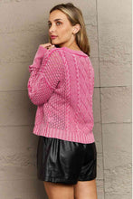 Load image into Gallery viewer, HEYSON Fushia Mineral Washed Soft Cable Knit Cardigan

