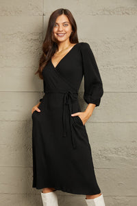 Culture Code Solid Black Tie Wrap Style Dress