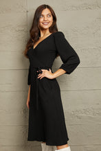 Load image into Gallery viewer, Culture Code Solid Black Tie Wrap Style Dress
