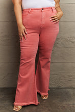 Load image into Gallery viewer, RISEN Bailey High Rise Raw Side Slit Hem Flared Leg Pink Denim Jeans
