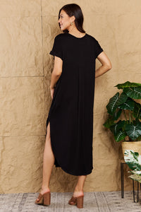 Heimish Solid Black Curved Split Hem Maxi Dress