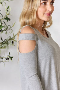 Hailey & Co Cutout Gray Cold Shoulder Cutout High Low Split Hem Knit Top