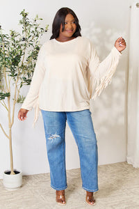 Celeste Ivory Long Sleeve Fringe Detailed Top