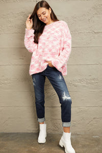 e.Luna Pink Heathered Soft Chunky Cable Knit Top