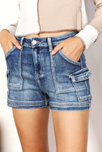 Ladda upp bild till gallerivisning, RISEN Urban Chic High Waisted Cargo Style Blue Denim Shorts
