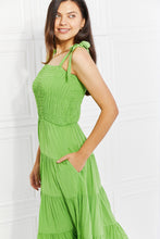 Load image into Gallery viewer, Culture Code Lime Green Smocked Tiered Midi Dress

