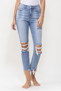 Lovervet by Flying Monkey High Rise Cropped Kick Flared Leg Blue Denim Jeans