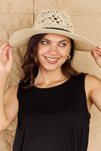 Fame Ivory Contrast Lace Detailed Straw Braided Sun Hat