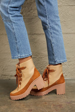 Load image into Gallery viewer, East Lion Corp Two Tone Brown Lace Up Lug Heel Combat Boots
