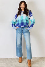 Load image into Gallery viewer, J.NNA Multi Blue Checkered Round Neck Long Sleeve Top
