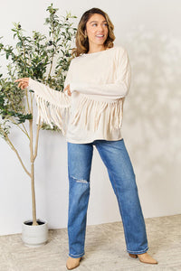 Celeste Ivory Long Sleeve Fringe Detailed Top