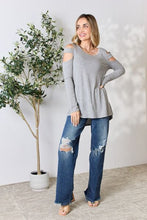 Load image into Gallery viewer, Hailey &amp; Co Cutout Gray Cold Shoulder Cutout High Low Split Hem Knit Top
