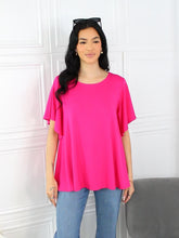 Load and play video in Gallery viewer, Yelete Hot Pink Short Flutter Sleeve Top
