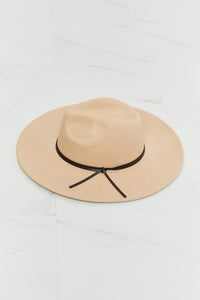 Fame Beige Vegan Leather Knot Detailed Wide Brim Hat