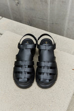 Load image into Gallery viewer, Qupid Solid Black Flat Platform Cage Strap Sandals
