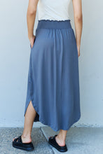 Load image into Gallery viewer, Ninexis Dusty Blue Smocked Waist Scoop Side Slit Curved Hem Maxi Skirt
