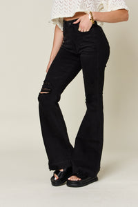 Judy Blue High Waisted Distressed Black Denim Flared Leg Jeans