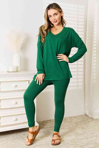 Zenana Dark Green Two Piece Loungewear Set